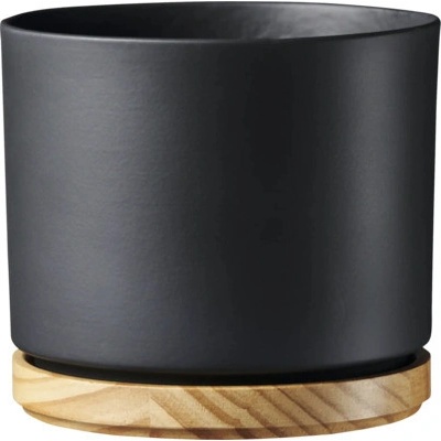 Soendgen Obal na kvetináč keramický s drevom Ø 13 cm x 12 cm matný antracitový