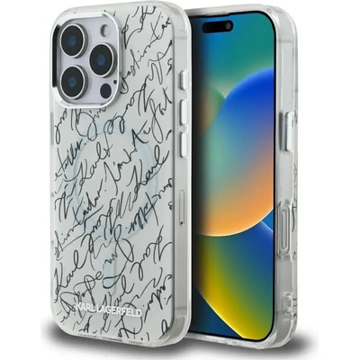KARL LAGERFELD IML Karl Script Pattern MagSafe калъф за iPhone 16 Pro - бял (3666339467463)