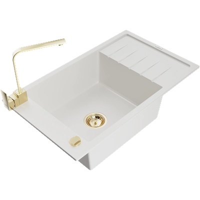 Mexen Elias еднокоморна мивка от гранит с отцедник и кухненски смесител Rita, бял - 6511-20-670300-50 (6511-20-670300-50)