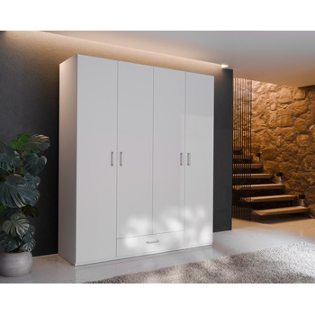 Forte Гардероб five 180 см с врати и чекмедже, бял (ecbs941-120)
