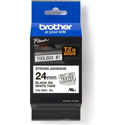 Brother TZ-S251 / TZe-S251 Pro Tape, 24mm x 8m, čierna tlač/biely podklad, originálna páska