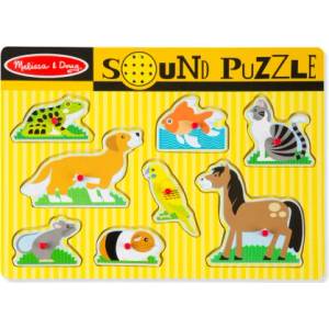 Melissa & Doug - Дървен музикален пъзел с дръжки - Домашни любимци (10730)