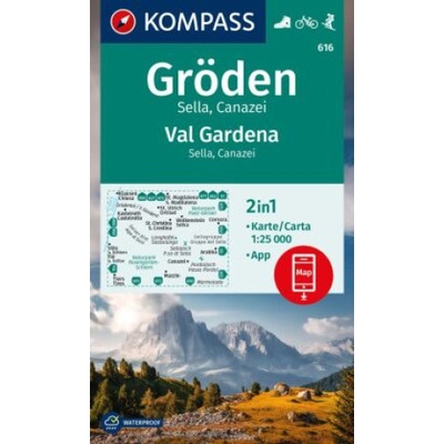 KOMPASS Wanderkarte 616 Gröden Val Gardena, Sella, Canazei 1:25.000