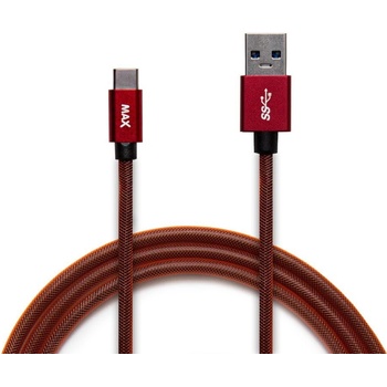 MAX Kábel USB-C opletený, 2m červený
