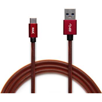 MAX Kábel USB-C opletený, 1m červený