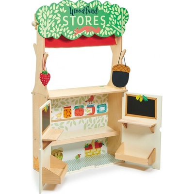 Tender Leaf Toys Drevený lesný obchod s divadlom Woodland Stores and Theatre s bábkami a taškou