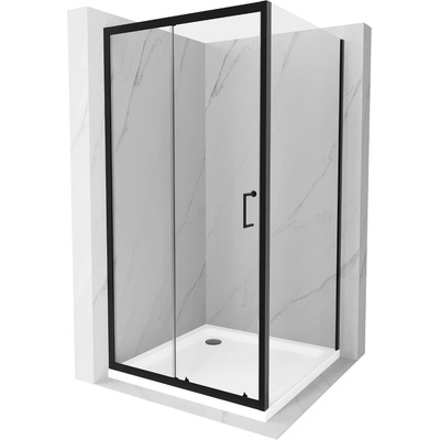 Mexen Apia плъзгаща се душ кабина 100 x 100 см, прозрачна, черна + душ поднос Flat, (840-100-100-70-00-4010B)