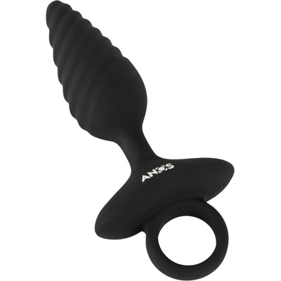 Anos - оребрен вибриращ анален плъг (черен)