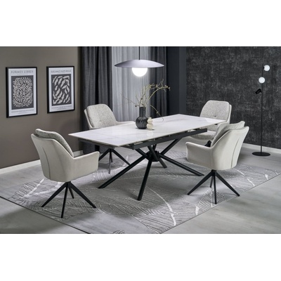 Halmar Rozkládací jídelní stůl VITORINO 160(220) x 90 bílý mramor/černá