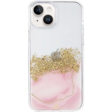 Púzdro DFANS DESIGN transparentné mramorové s kamienkami iPhone 14 Plus - ružové