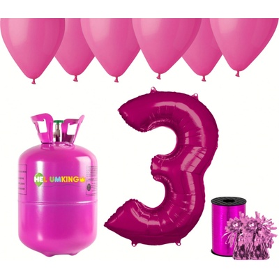 HeliumKing Helium párty set na 3. narozeniny s růžovými balónky