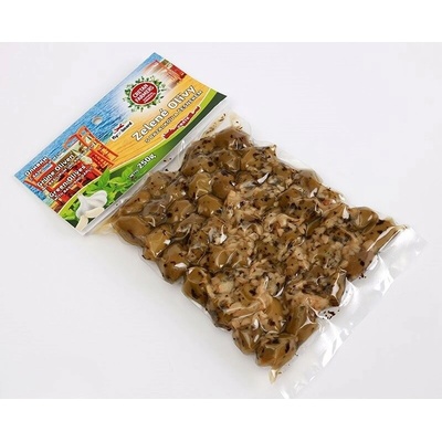 Cretan Farmers Olivy grécke zelené Bazalka a Cesnak 250 g