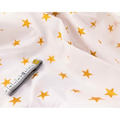 Bavlněné plátno - zlaté hvězdičky na bílém podkladu