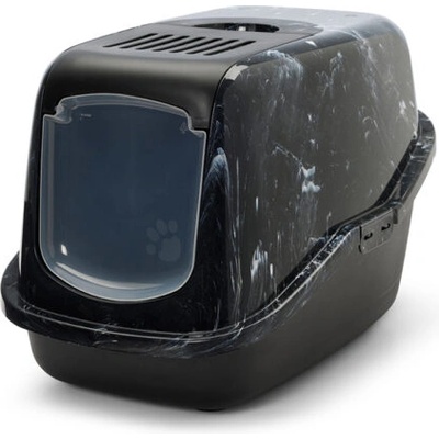 SAVIC Nestor Marble - Закрита котешка тоалетна черен мрамор/черно с филтър против миризми, 56х39х38.5 см