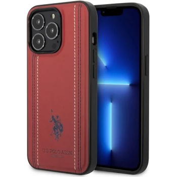 Гръб U. S. Polo Assn Leather Stitch за Apple iPhone 14 Pro, USHCP14LPFAR, червен