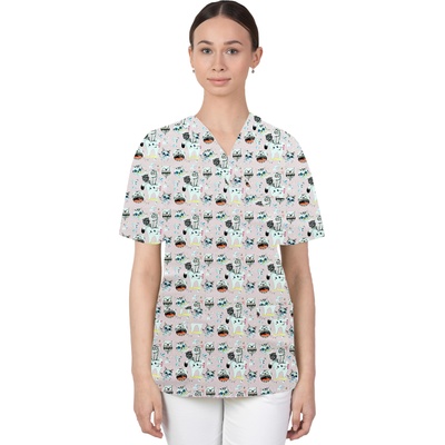 Martexd Цветно медицинско облекло за професионалисти тип медицинска туника с принт зъби, розова (m-074gx-pt)