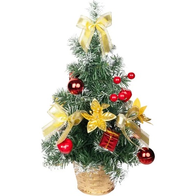 Stromček MagicHome Vianoce, ozdobený, zlato-červený, 40 cm