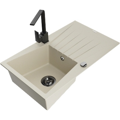 Mexen Cesar мивка от гранит с 1 камера и отцедник и кухненски смесител Rita, бежов - 6514-69-670300-70 (6514-69-670300-70)