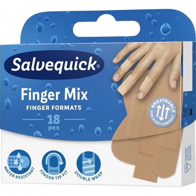 Salvequick Finger Mix Náplasť na prsty vodeodolná - mix, 18 ks