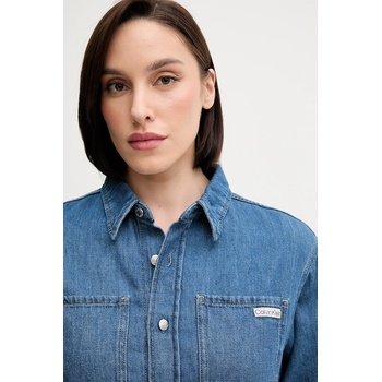 Calvin Klein Рокля с лен Calvin Klein Jeans в синьо къса със стандартна кройка J20J225169 (J20J225169)