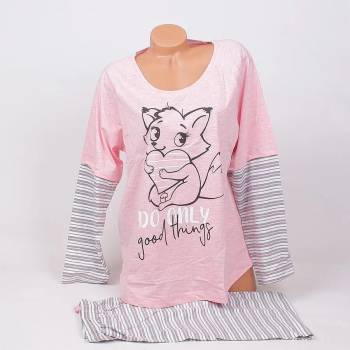 Image 1 of Розова макси пижама с райе и картинка на лисиче