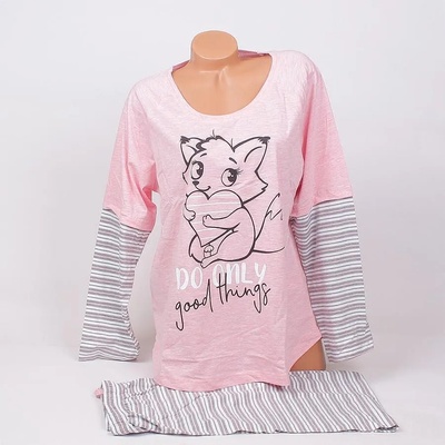 Розова макси пижама с райе и картинка на лисиче