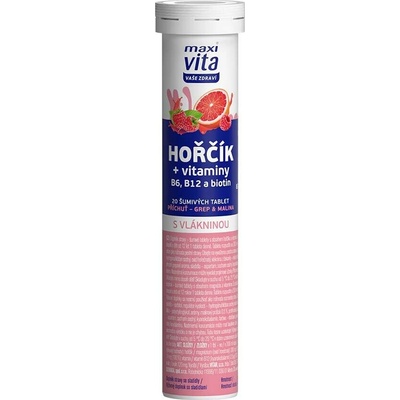Maxi Vita Hořčík + vitaminy B6, B12 + biotin grep&malina 20 šumivých tablet