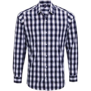 Premier Workwear pánská kostkovaná košile Mulligan s dlouhým rukávem bílá modrá námořní