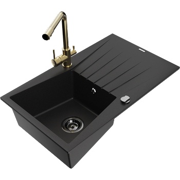 Mexen Cesar гранитна мивка с 1 отделение и отцедник и кухненски смесител Duero, черен - 6514-77-671600-50-B (6514-77-671600-50-B)