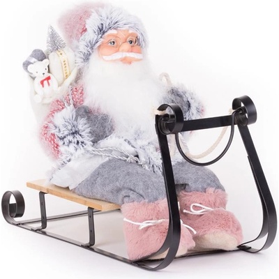 MagicHome Dekorácia Vianoce Santa na sánkach sivo ružový 46 cm