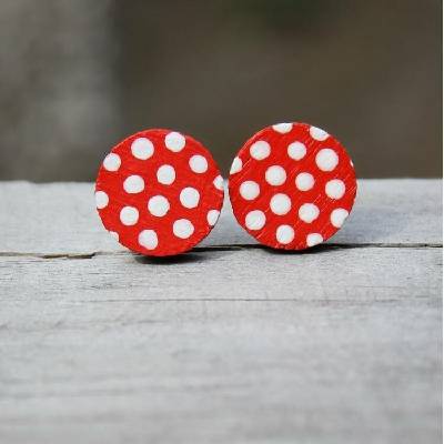 CircusMind náušnice červená puntíkatá kolečka S4475