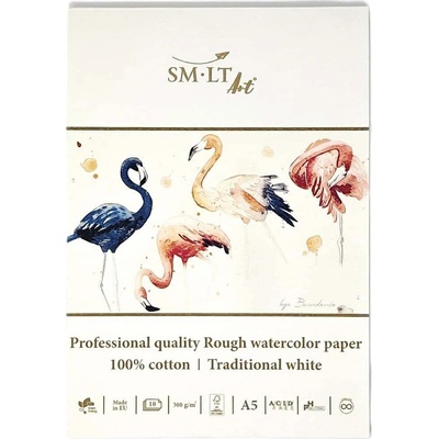 SMLT Traditional White Rough akvarelový blok A5 300g 100% bavlna rough watercolor pad traditional white 10 listů acid free pH neutrální lepený tvrdý hřbet color lifting