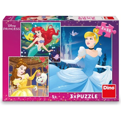 Dino - Puzzle 3x55 Disney princezny: Popoluška, Ariel a Bella - 40 - 99 piese