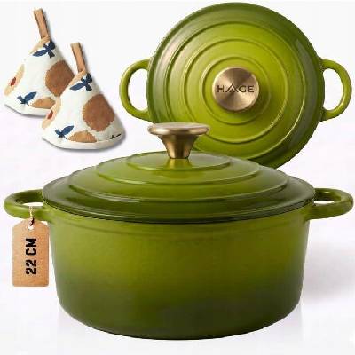 Atusa Litinový hrnec smaltovaný 22 cm 3 l HAGE olivový (DQ22-olive)