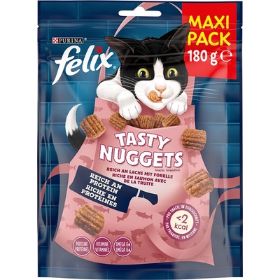 FELIX 3 + 1 подарък! Felix лакомства за котки - Tasty Nuggets сьомга и пъстърва (4 x 180 г)