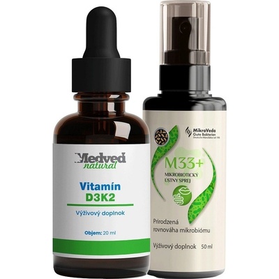 Medveď Natural Vitamín D3K2 20 ml a Probiotikum M33+ ústny sprej 50 ml