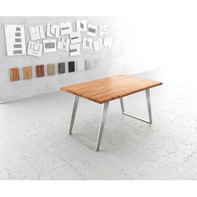 DELIFE Edge 140 x 90 cm akácie přírodní nerezová ocel stříbrná šikmý Live-Edge