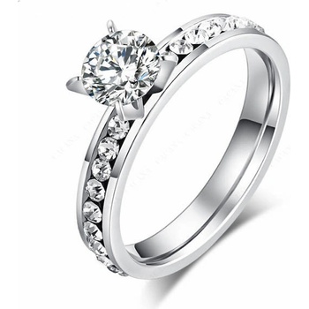 Glory oceľový prsteň so zirkónmi a veľkým zirkónovým očkom 011