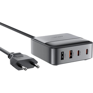 Acefast Захранване за ел. мрежа за ла то и, смартфони и таблети с 2xUSB и 2xUSB-C изходи с технология за бързо зареждане - Acefast Z6 4-Port GaN Desktop Wall Charger 65W (черен) (Z6-Black)