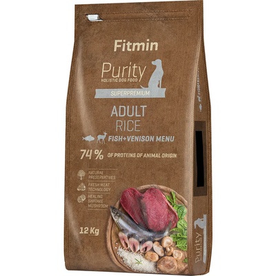 Fitmin 12кг Purity Adult Rice Fitmin dog, суха храна за кучета - риба с еленско и ориз