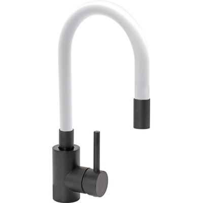 TOYA Стояща батерия за мивка с гъвкав чучур Риа, бял с черен мат, едноръкохватков