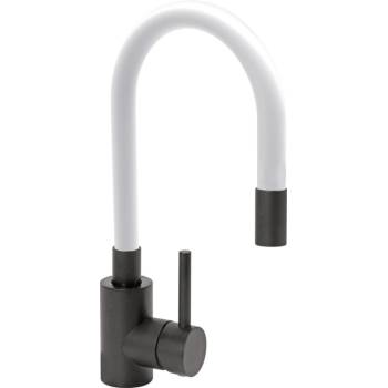 Image 1 of TOYA Стояща батерия за мивка с гъвкав чучур Риа, бял с черен мат, едноръкохватков