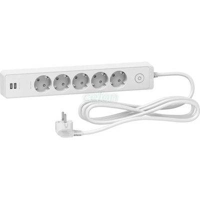 Schneider Electric 5 Plug + 2 USB 3 m Switch (ST945U3W)