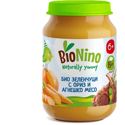 BioNino БИО пюре зеленчуци с ориз и агнешко месо 6м+ 190 г
