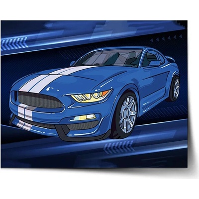Sablio Plagát Mustang Modré pozadie s pruhmi - 60x40 cm