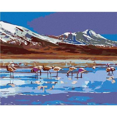 Zuty Malování podle čísel Jezero s plameňáky 100 x 80 cm vypnuté plátno na rám