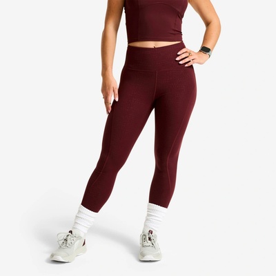 DOMYOS Dámske tvarujúce fitness legíny Shape vysoký pás bordové