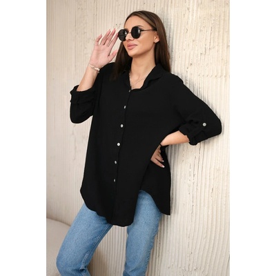 Kesi Włoski Bavlnená mušelínová košeľa oversize čierny