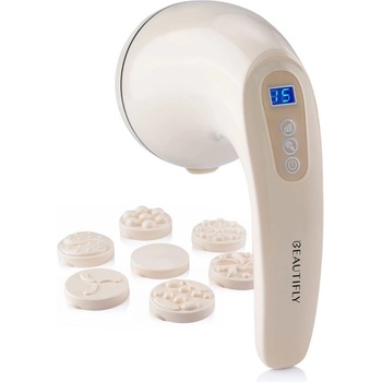 Beautifly Ръчен антицелулитен масажор Beautifly B-Skinn Body, 16W, 3600 rpm/min, 12 режима, 10 нива, 8 приставки, LCD дисплей, Бежов (B-Skinn Body)