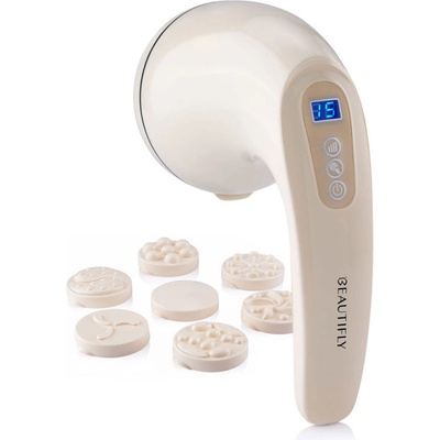 Beautifly Ръчен антицелулитен масажор Beautifly B-Skinn Body, 16W, 3600 rpm/min, 12 режима, 10 нива, 8 приставки, LCD дисплей, Бежов (B-Skinn Body)